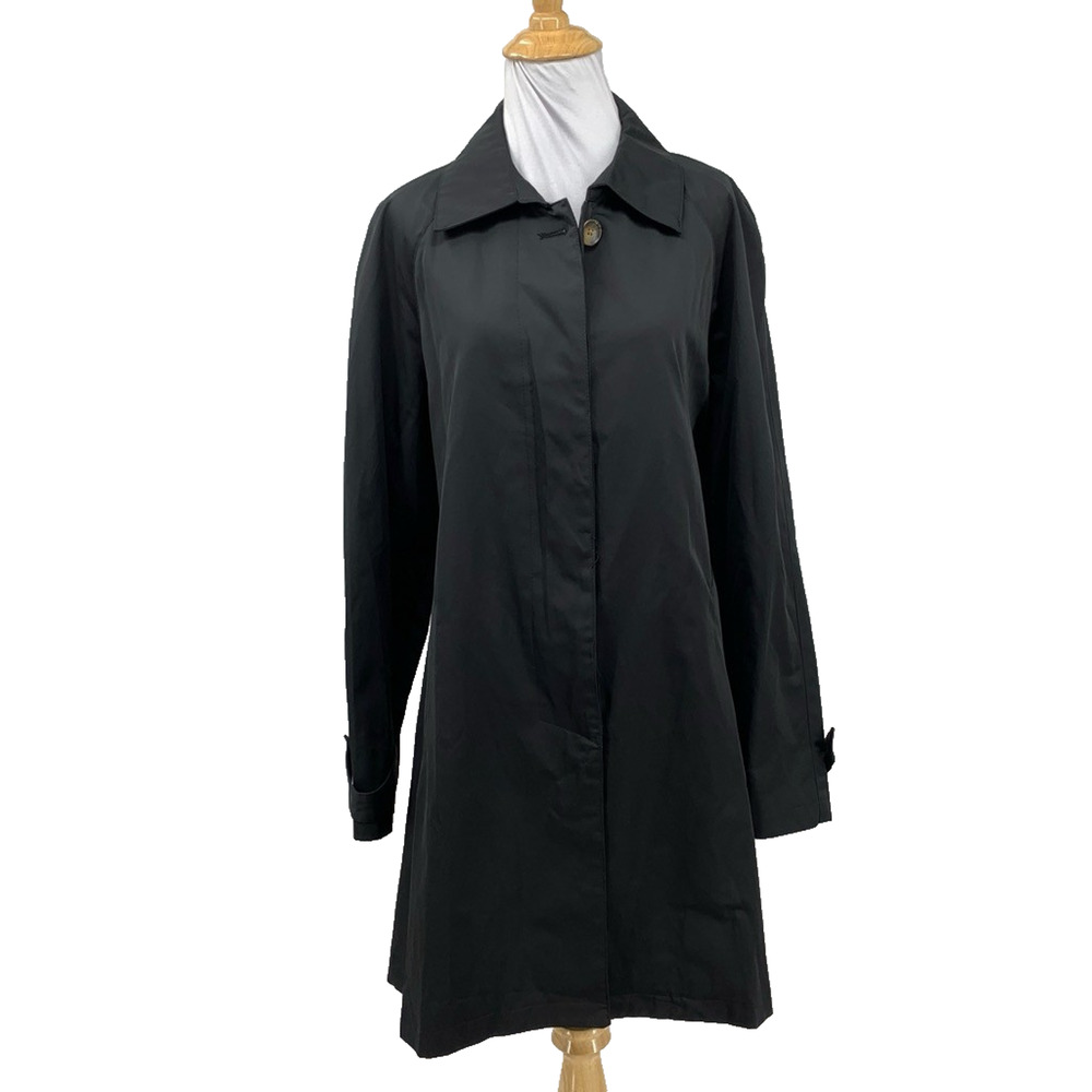 Woman Within Coat Womens 16W Black Cotton Blend Big Hidden Button Trench Jacket